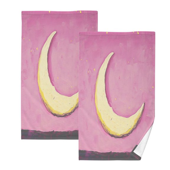 Pink Sky and Moon Set of 2 Pure Cotton Towels, 16'' x 28'', Highly Absorbent and Soft