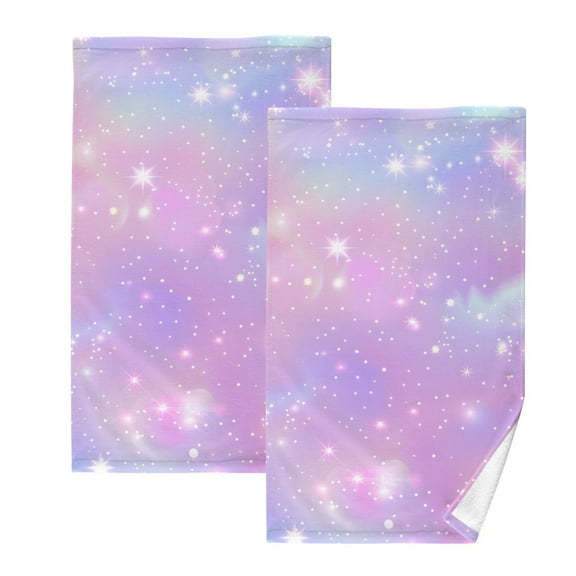 Pink Sky with Stars 2 Pcs Hand Towel Set Cotton Absorbent Soft Face Towels Bath Towels for Bathroom Kitchen Shower Hotel Decor 16"x28"