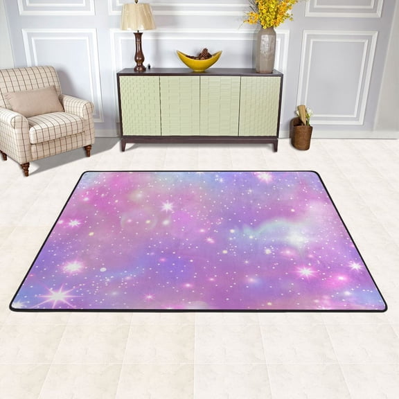 Pink Sky with Stars Area Rug Washable 72 x 48 Floor Carpet Mat Non Slip for Bedroom Living Room Kids Room Home Decor