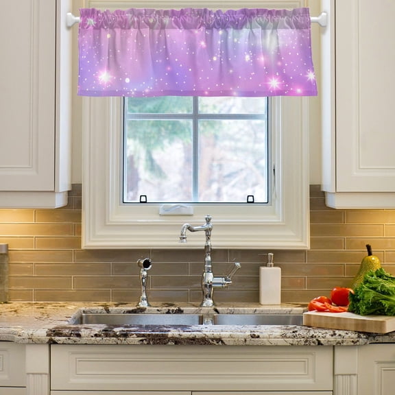 Pink Sky with Stars Curtain Valances Farmhouse Design Window Treatment Decor Blackout Rod Pocket for Windows Living Room Kitchen 54" x 18"