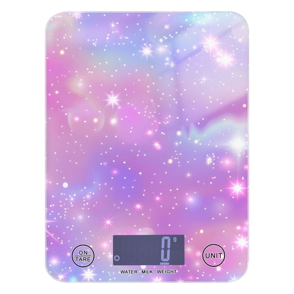 Pink Sky with Stars Food Scale Digital Kitchen Scale Waterproof Tempered Glass Tare Function 11 lb for Baking Cooking Meal Prep