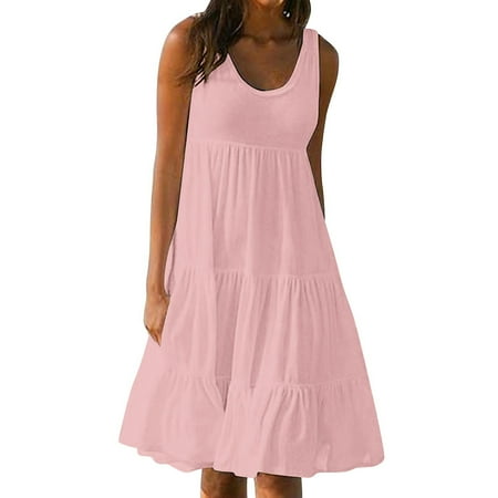 Pink Sleeveless for Juniors Summer Fall Boat Neck Loose Fit Beach Formal Prom Party Evening Gowns Holiday Hawaiian Ruched Dresses Homecoming Dresses Women 2026 M