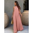 thumbnail image 1 of Pink Sleeveless Linen Halter A-Line Maxi Dress, Casual Vacation Elegant Plus Size, 1 of 6