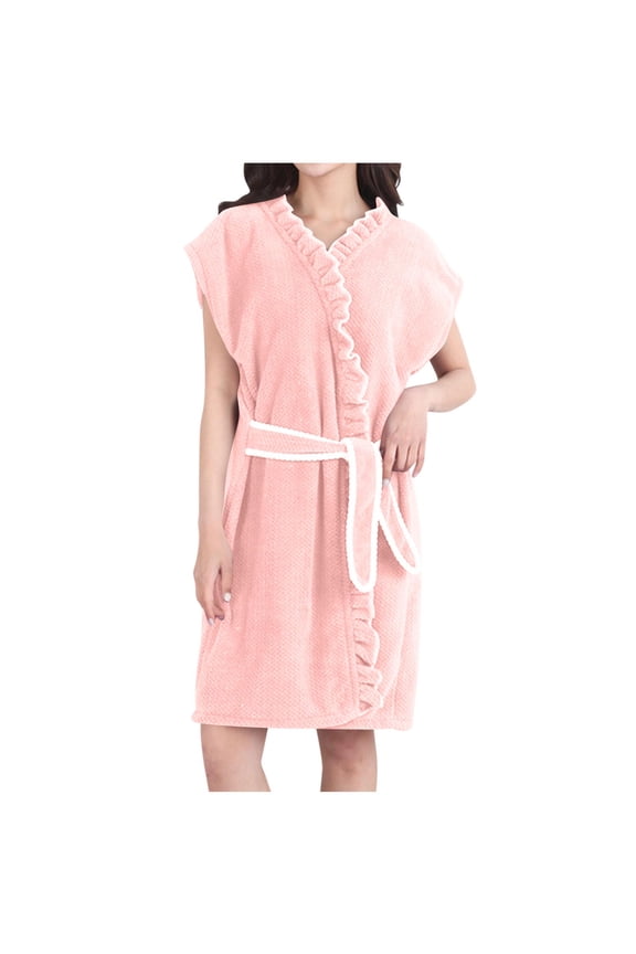 Pink Sleeveless Spaghetti Strap for Women Fall Winter Fleece Lined Wool Floral Graphic Plaid Quick Dry Warm Thick Tie Knot Plain Bath Robes Robes Women 2025 Clothes One Size