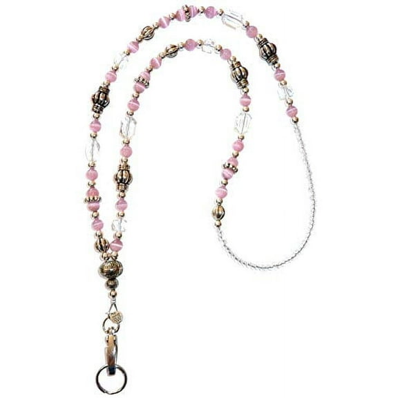 Pink Slim Style Fashion Women's Beaded Lanyard 34", Breakaway and Non Breakaway Available, for Keys, Badge Holder.