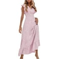 thumbnail image 1 of Pink Slimming Tunic Dress for Women Fall Summer Sleeveless V Neck Maxi Long Formal Prom Party Evening Gowns Modest Brunch Peplum Dress Homecoming Dresses Women 2025 XL, 1 of 7