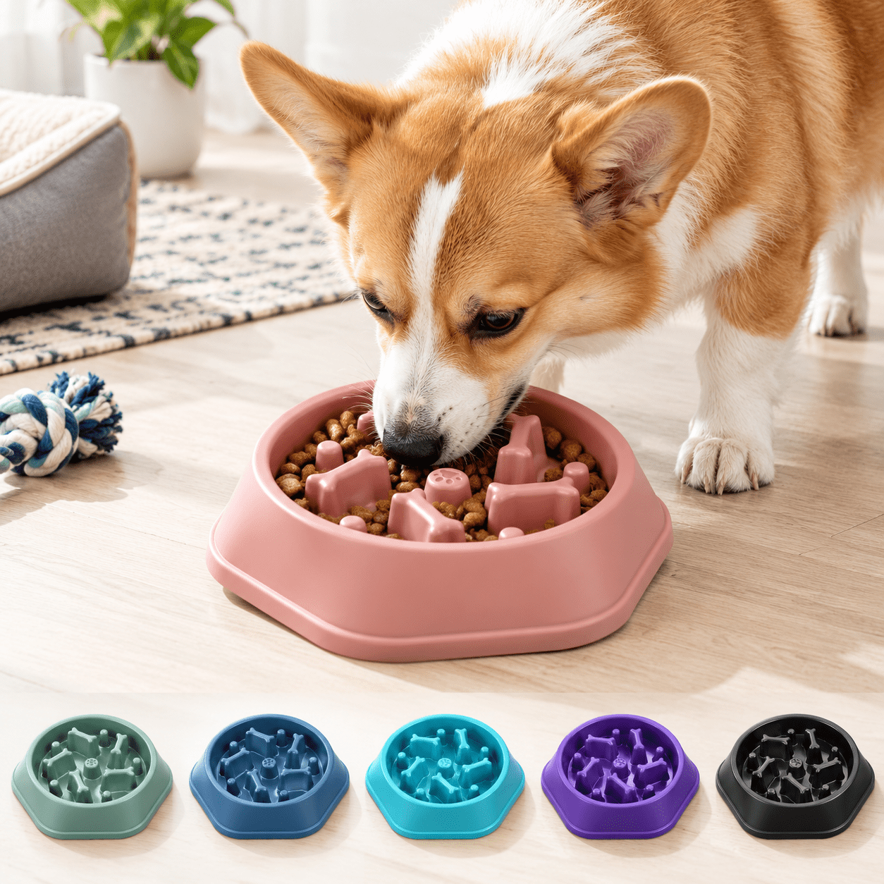 Pink Slow Feeder Dog Bowl Anti-Chocking Puzzle for Small and Medium ...