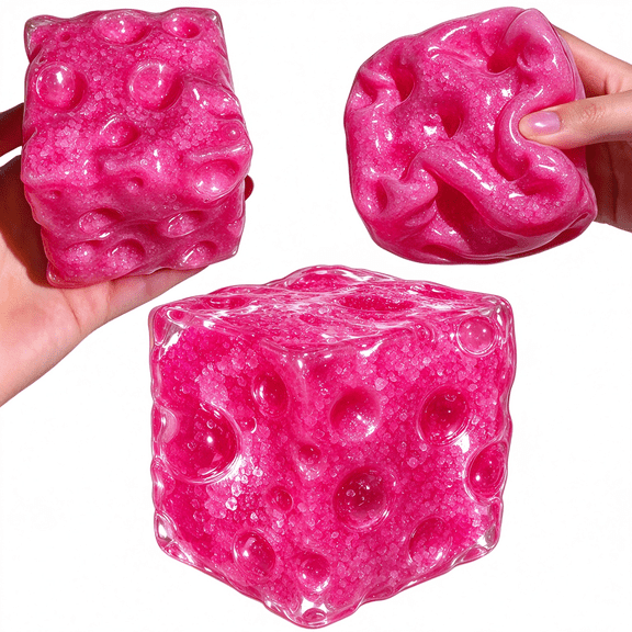Pink Slushy Cheese Squishy, Crunchy Sand ASMR Squeeze Fidget Toy, Slow Rising Stress Relief Squishy Ball for Kids Adults, Party Favor Stocking Stuffer