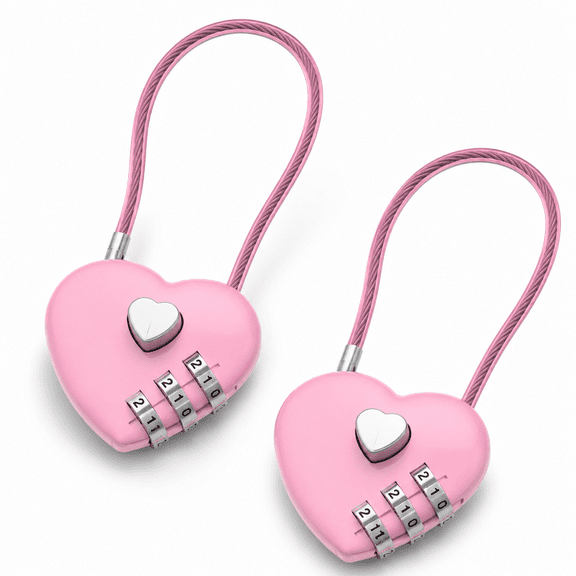 Pink Small 3-Digit Cable Combination Lock, Heart-Shaped Padlock for Backpack Zippers, Luggage and Gym Lockers