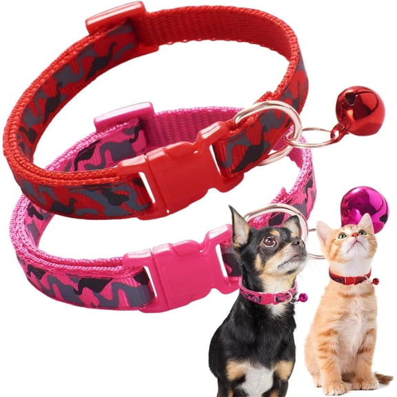 Pink Small Dog Collar with Bell, 2 Pack Girl's Cat Collar Adjustable for XXS XS Little Small Female Kitten Puppy Dogs