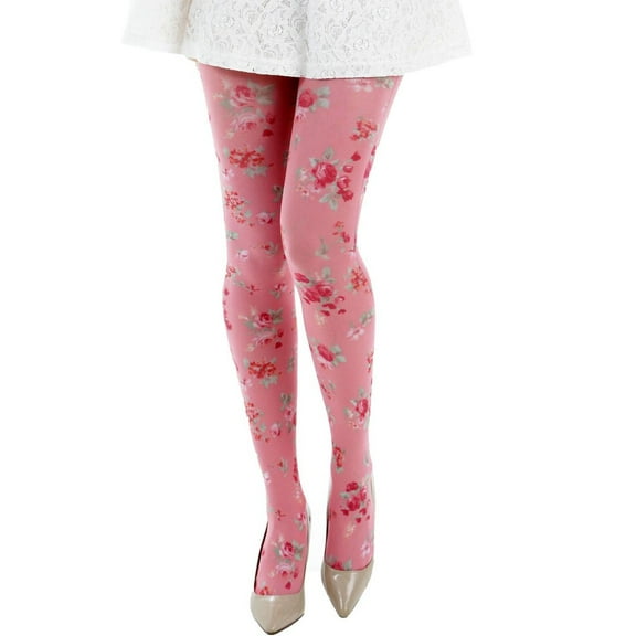 Pink Small Flowers Patterned Tights For Women Malka Chic