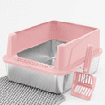 thumbnail image 1 of Pink Small Stainless Steel Cat Litter Box for Small Cats and Pets, 1 of 9