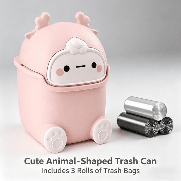 Pink Small Trash Can with Flip Lid & 90 Bags, Cute Desktop Wastebasket, Compact Countertop Garbage Can, Tiny Plastic Bin for Kitchen, Craft Room, Vanity, Office