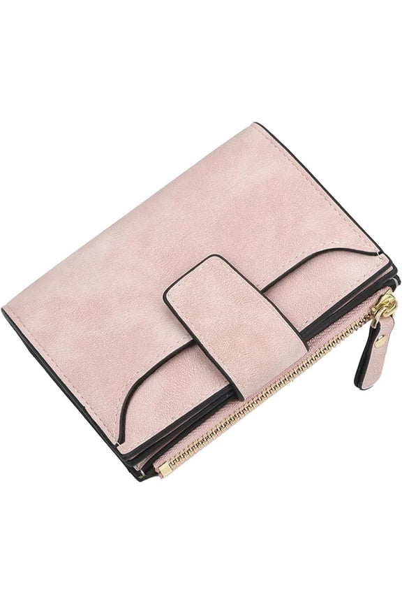 Small Wallet for Women, Bifold Compact Breathable Soft Leather Wallet with Card Holder, Zipper Coin Pocket and ID Window, Pink