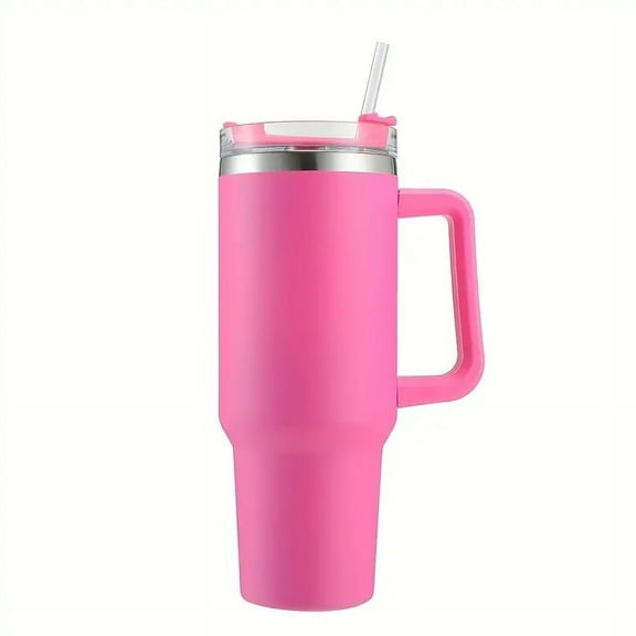 Pink + Smile Tumbler With Handle 40 oz Travel Mug Straw Covers Cup with Lid Insulated Quencher Stainless Steel Water Iced Tea Coffee