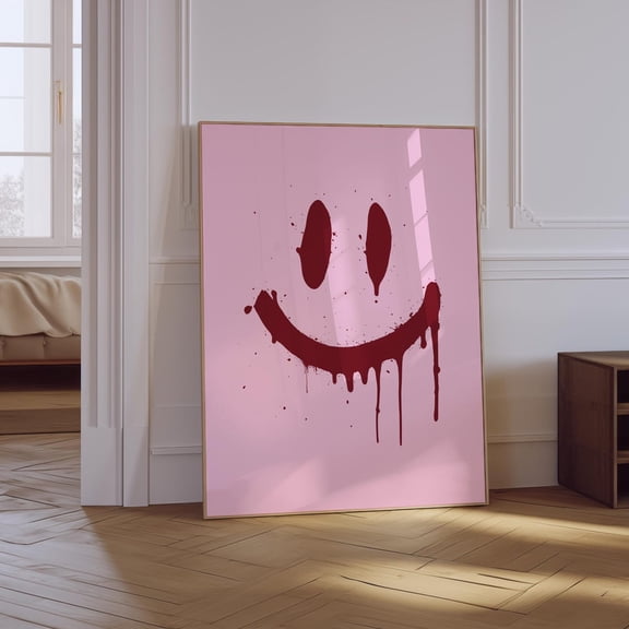 Pink Smiley Face Graffiti Poster, Stretched Size 12x18