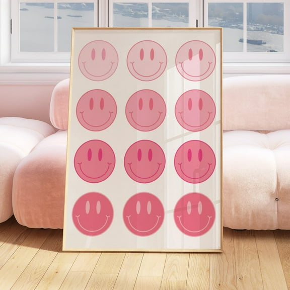 Pink Smiley Face Poster, Colorful Preppy Prints Preppy Room Decor, College Apartment Decor, Indie Room Decor Y2K Room Decor For Teens Wall Art, Modern Wall Decor, 16x24 UNFRAMED