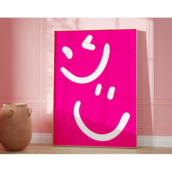 Pink Smiley Face Poster, Hot Pink Preppy Fun Smileys Wall Art, Preppy Pink College Decor, Indie Room Decor, Room Decor For Teens Wall Art, Modern Wall Decor, 12x18 UNFRAMED