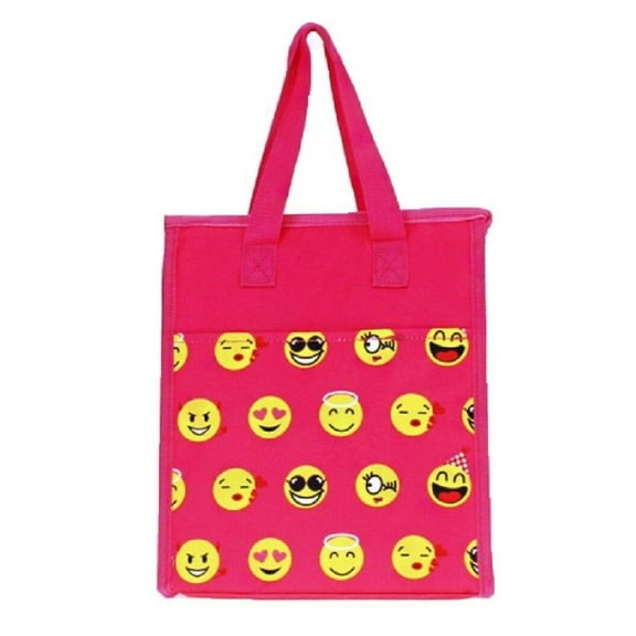 Pink Smiley Face Womens Lunchbox Insulated Mylar Reuasable Lunch Bag Travel Case