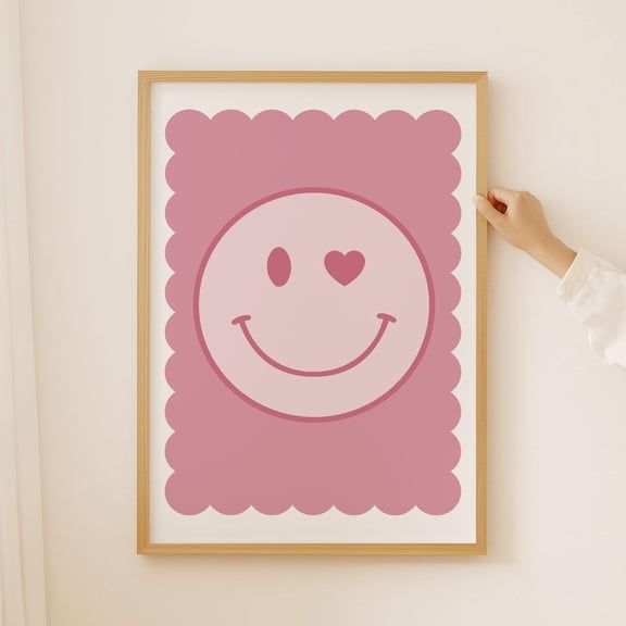 Pink Smiley Girly Happy Wall Art, Dopamine Decor, Girl Poster, Smiley Face Wall Art, Girl Wall Art, Colorful Wall Print Wall Art, Modern Wall Decor, 24x36 UNFRAMED
