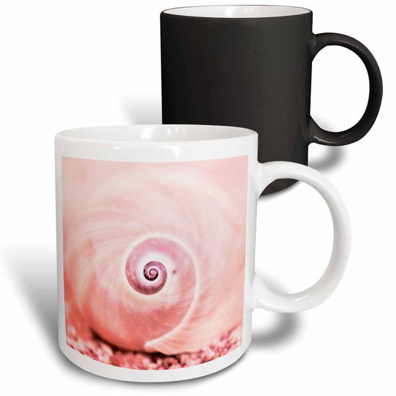 3drose, Pink Snail Shell at Beach, 11oz Magic Transforming Mug
