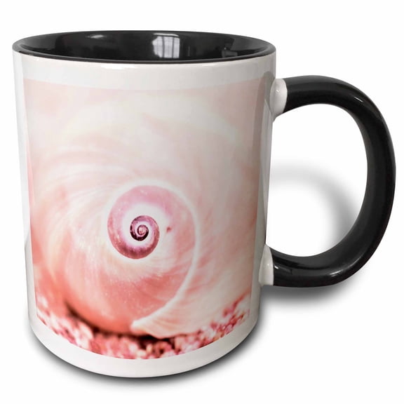 3drose, Pink Snail Shell at Beach, 11oz Two-tone Black Mug