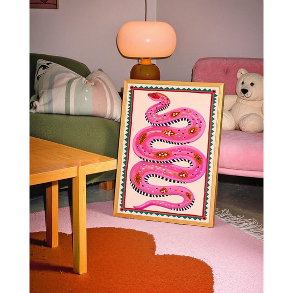 Pink Snake Poster, Colorful Folk Art Animal Print, Bold Maximalist Wall Decor, Unframed Paper Poster 8x10in