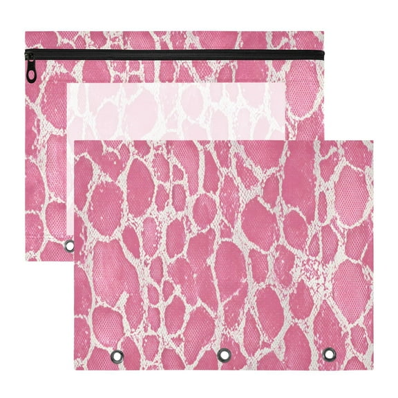 Pink Snake Skin Print 3-Ring Binder Pouches A4 Size Zipper Pocket File Storage 2 Packs