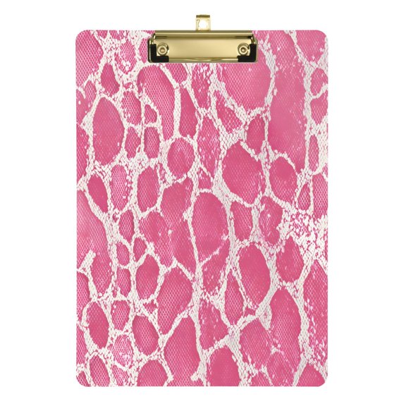 Pink Snake Skin Print Acrylic Clipboard Drawing Board with Hook Writing Pad File Storage A4 Size Gold 12.5" x 9"