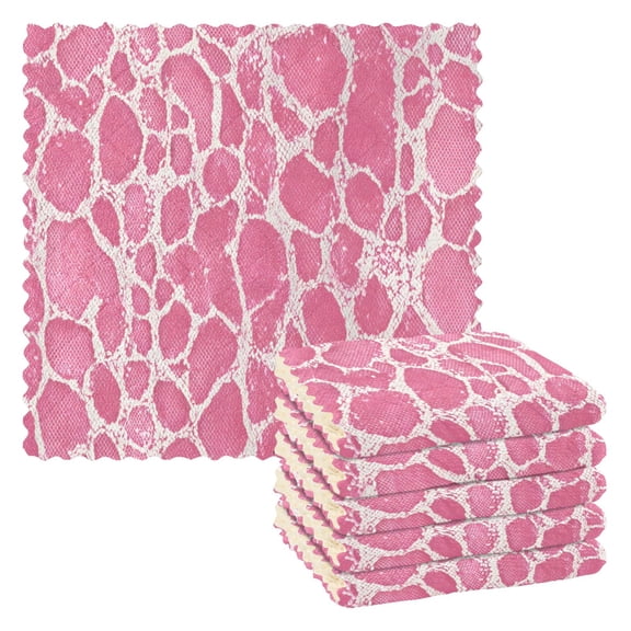 Pink Snake Skin Print Dish Cloths Dish Towels Cleaning Cloths Quick Drying Reusable 11" x 11" Set of 6