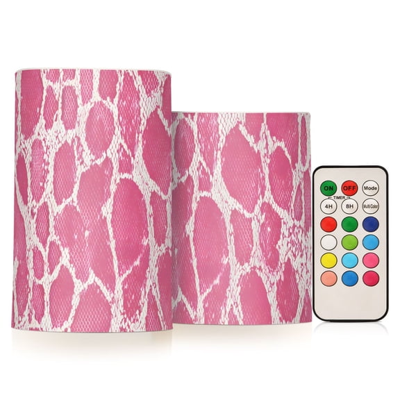 Pink Snake Skin Print Flickering Flameless Candles LED Tealight Battery Operated with Remote Set of 2 Holiday Decor Ornaments