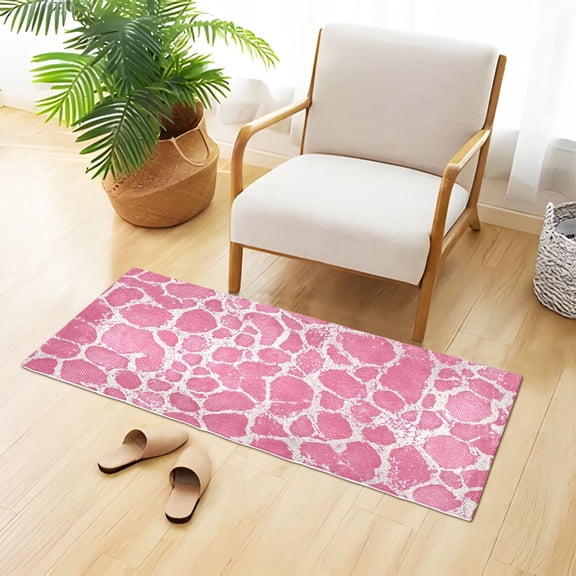 Pink Snake Skin Print Plush Carpet Non Slip Runner Rug Absorbent Bath Mat 39" x 20"