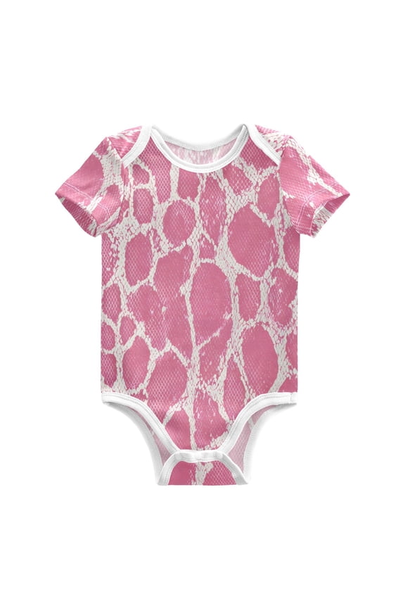 Pink Snake Skin Print Pure Cotton Bodysuit Short Sleeve Pajamas One-Piece Romper Unisex 6M