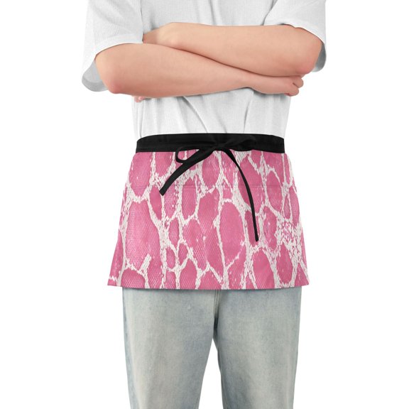 Pink Snake Skin Print Short Server Apron with 3 Pockets for Unisex Chef Gardening