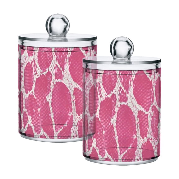 Pink Snake Skin Print Translucent Plastic Cans Storage Canisters with Lid Set of 2