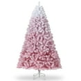 thumbnail image 1 of Pink Snow Flocked Christmas Tree 6ft Pre-lit - 100 RGB & Warm White LEDs, Gradient Color Design, Foldable Metal Base, Flame Retardant PVC for Home Office Party Decor, 1 of 8