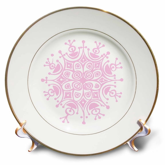 3dRose, Pink Snowflake, 8 inch Porcelain Plate
