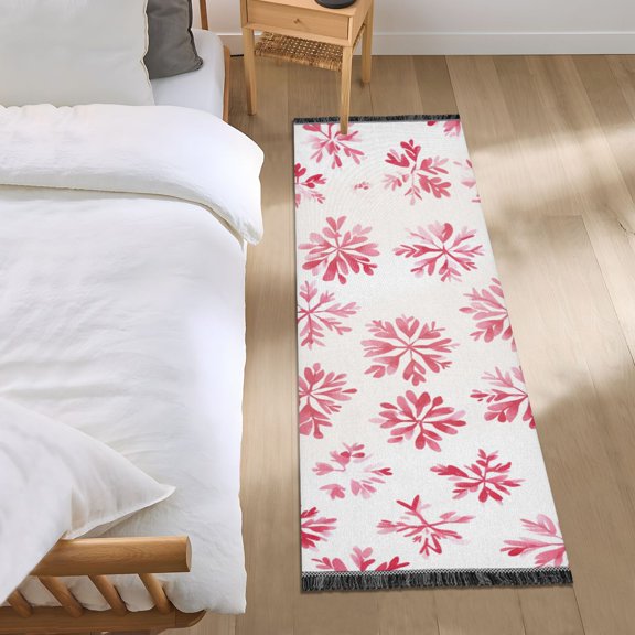 Pink Snowflake Bedroom Runner Rug 2'x 6' Non Slip Carpet Indoor Home Area Rug Living Room