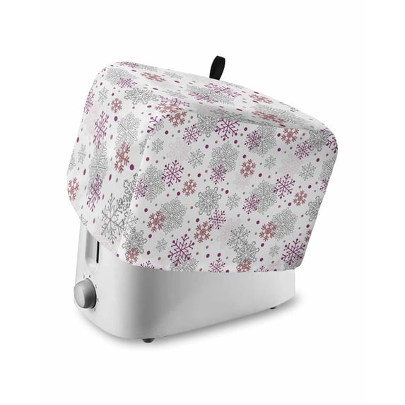 Pink Snowflake Christmas Toaster Cover 2 Slice, Small Kitchen Appliance Covers, Xmas Snowflake Winter Toaster Oven Cover with Loop, Bread Machine Cover Polyester Dust Cover Protection