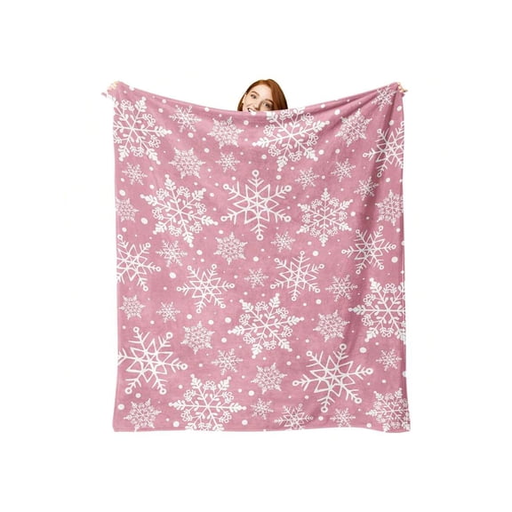 Pink  Snowflake Flannel Throw Blanket, Xmas Snow Birthday Gifts For Men Women, Winter Holiday Soft Blankets For Bedding Sofa Inches Fun Blanket, Warm And Comfortable For Home Use