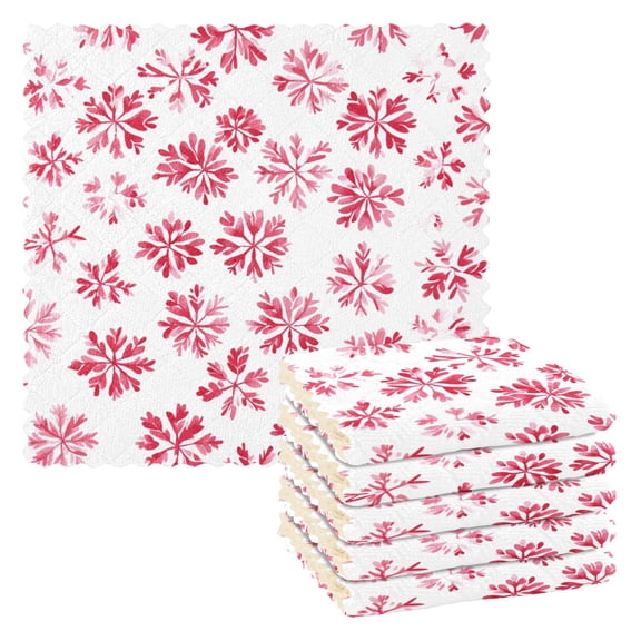 Pink Snowflake Kitchen Cloth Dish Towels for Drying Washing Absorbent Dish Rags 6 Pack