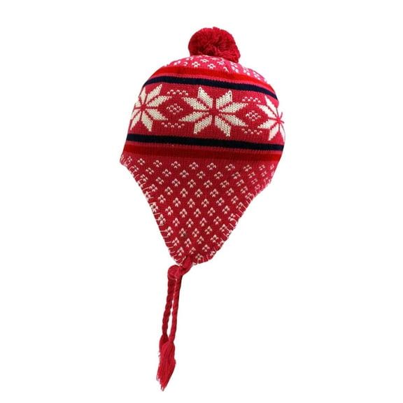 Pink Snowflake Knit Winter Hat With Tassels
