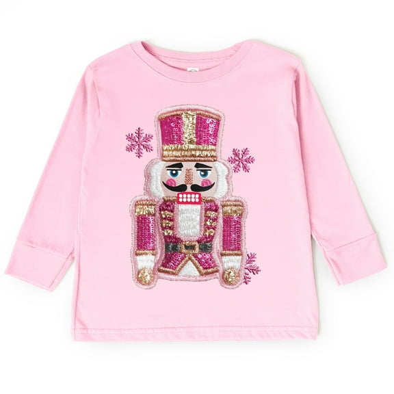 Pink Snowflake Nutcracker Patchwork Print - Toddler Long Sleeve Graphic Tee and Youth Long Sleeve Graphic T-Shirt