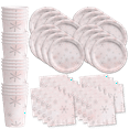 thumbnail image 1 of Pink Snowflake Winter Birthday Party Supplies 48 Piece Tableware Set Includes Plates Napkins Cups Kit for 16, 1 of 8