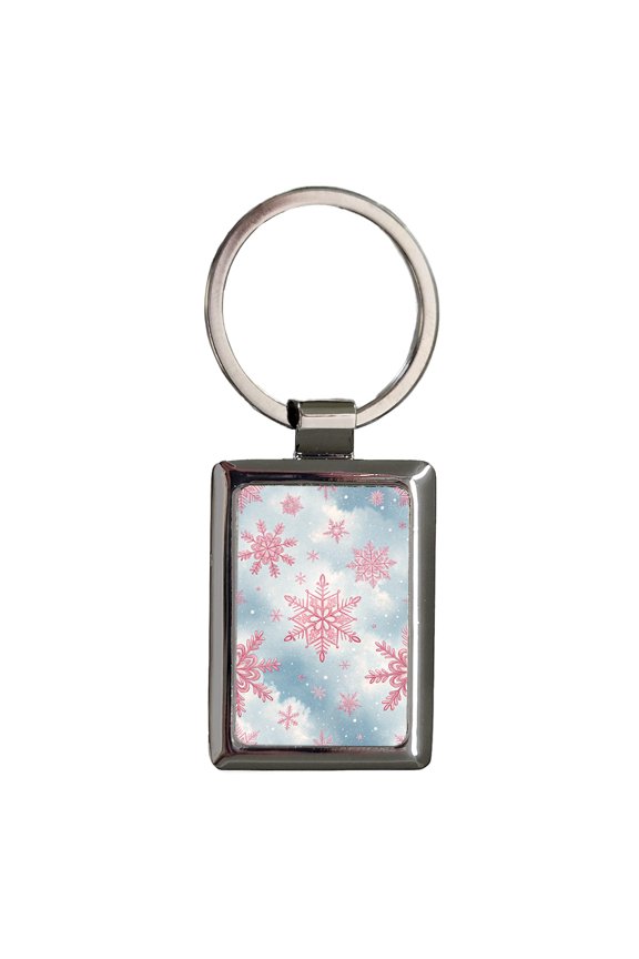 Pink Snowflakes Cute Winter Metal Rectangle Keychain