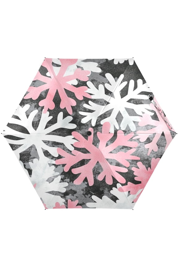 Pink Snowflakes Umbrellas for Sun Auto Open Close UV50+ Waterproof 5-Fold Compact Fiberglass Frame