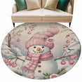 thumbnail image 1 of Pink Snowman Christmas Area Rug, Xmas Floral Tree Snowflake Rustic Washable Large Circle Carpet, Non Slip Round Rug for Living Room/Bedroom/Dining Room/Home Office/Dorm, 1 of 9