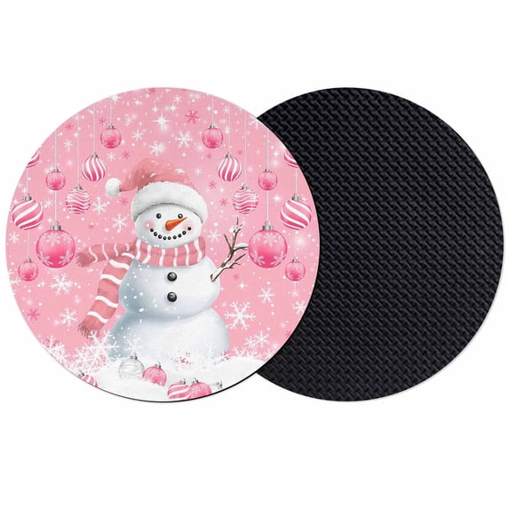 Pink Snowman Christmas Coasters Set of 2, Absorbent Coasters for Drinks, Xmas Balls Snowflake Coaster for Desk Coffee Table Protection, Home Decor House Warming Gifts 4"
