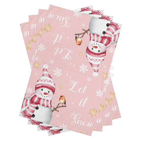 Pink Snowman Christmas Kitchen Towels Set of 4, Water Absorbent Dish Towel, Xmas Snowflake Birds Decorative Hand Towels - Quick Drying Cloth for Cooking Baking, 18x28 Inch