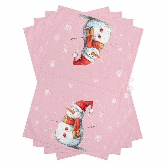 Pink Snowman Christmas Kitchen Towels Set of 4, Water Absorbent Dish Towel, Xmas Snowflake Watercolor Decorative Hand Towels - Quick Drying Cloth for Cooking Baking, 18x28 Inch